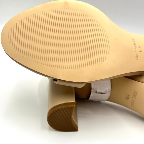 Nine West Womens Size 10 10M Pruce Nude Beige Leather Block Heels Sandals Shoes - Picture 10 of 15